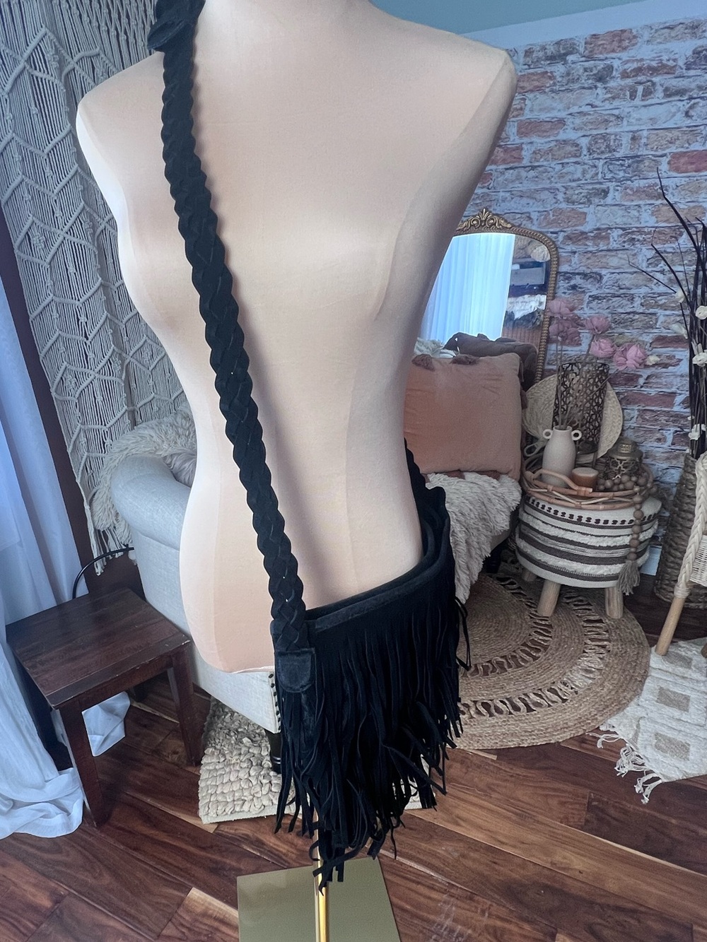 NWT Black Fringe Crossbody Purse